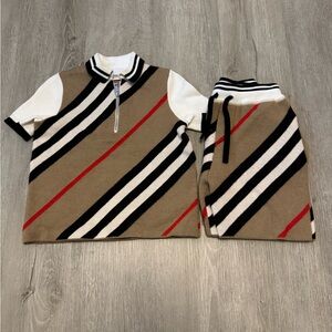 Burberry Little Boys Iconic Striped Merino Wool Blend Polo And Shorts Set